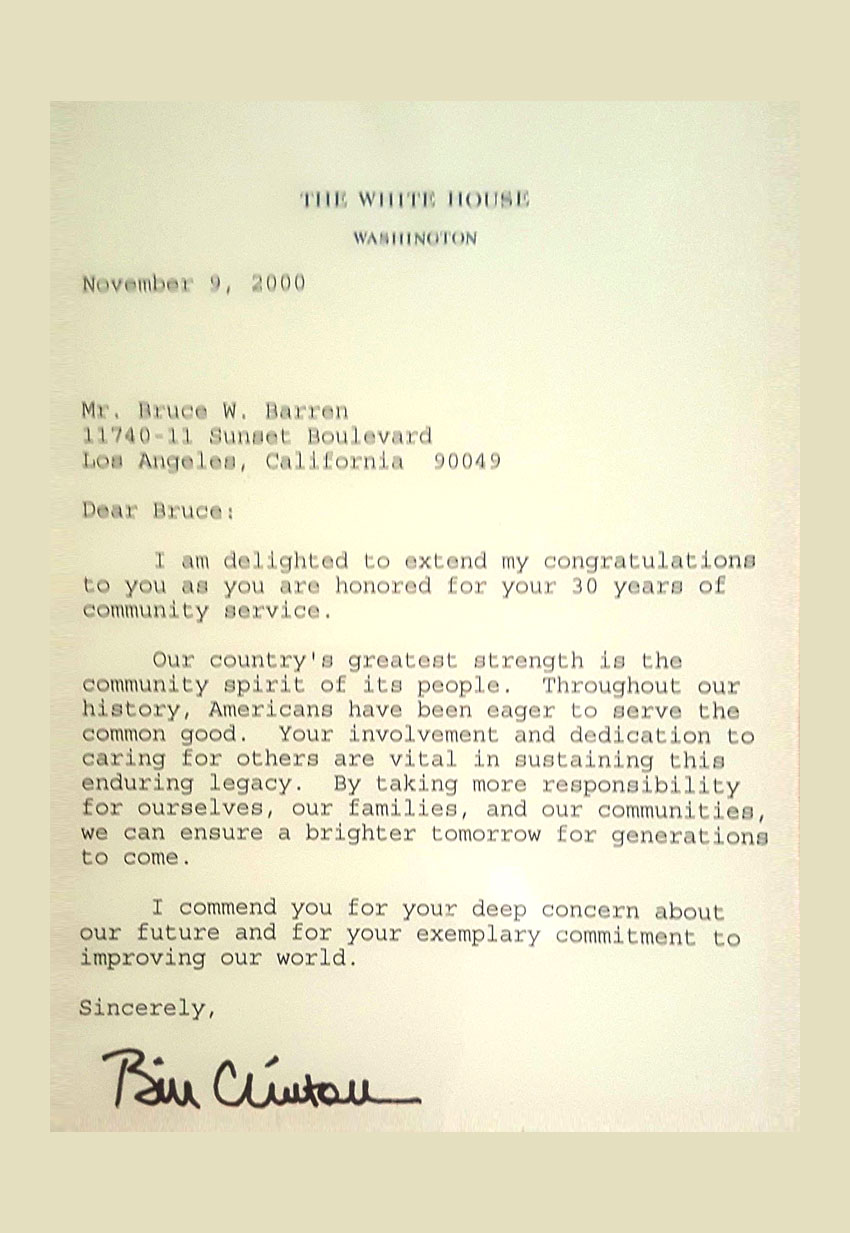 Senator Hillary Clinton Letter to Bruce Barren